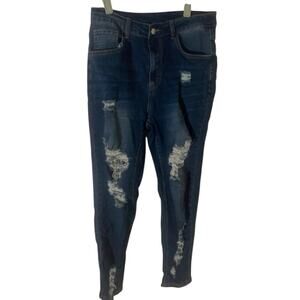 Distressed Ripped Boyfriend Jeans Dark Wash Womens Size Large